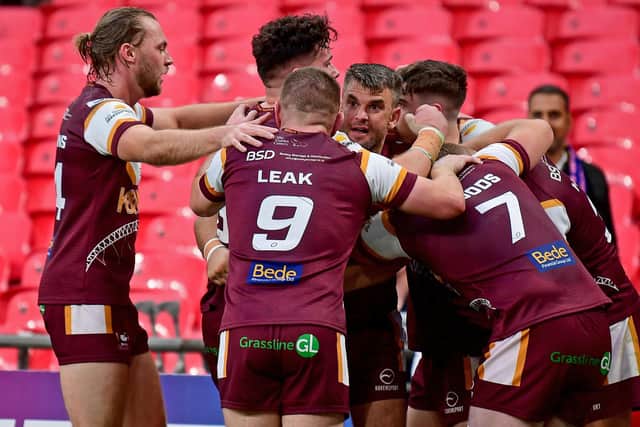 Batley Bulldogs celebrate Elliot Kear's last-gasp try at Wembley in August - the club's first ever appearance at the national stadium their 143 year history. (Photo credit: Paul Butterfield)