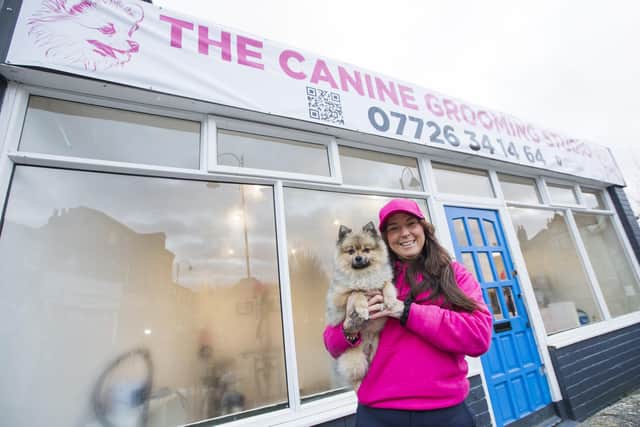 The Canine Grooming Studio in Birstall, owned by Natalie Wood, seen here with Bernard the dog, opened its doors to customers on Monday, January 8.