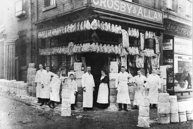 The Crosby and Allan Butchers Shop on Market Street, Dewsbury.