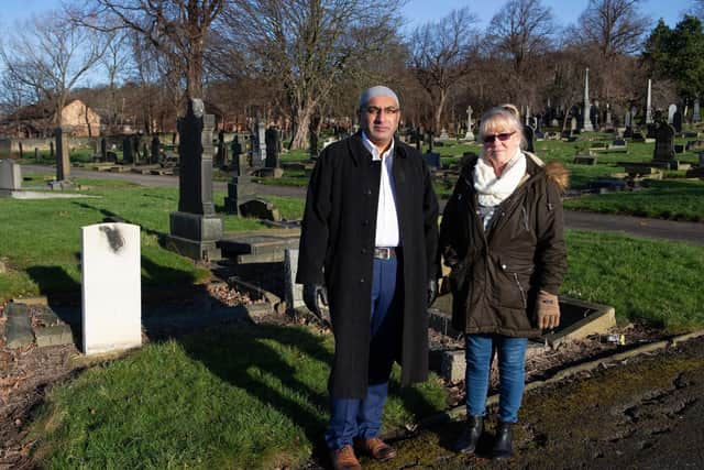 Mohammed Javed, chair of Dewsbury Cemetery Action Group, seen here with Christine Leeman.