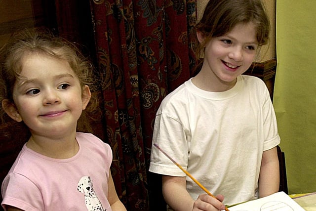 Sisters Francesca(4) and Paola(10) Cavallaro working on Easter Egg designs at the Batley Sports Centre Playscheme in 2005.