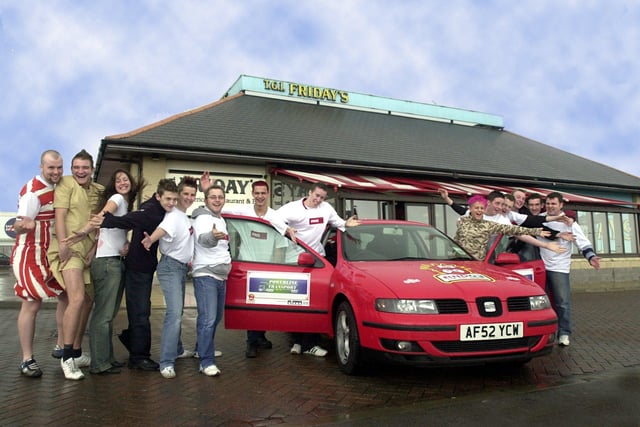 Friends from TGI Friday visiting as many restaurants as possible to raise money for Red Nose Day.