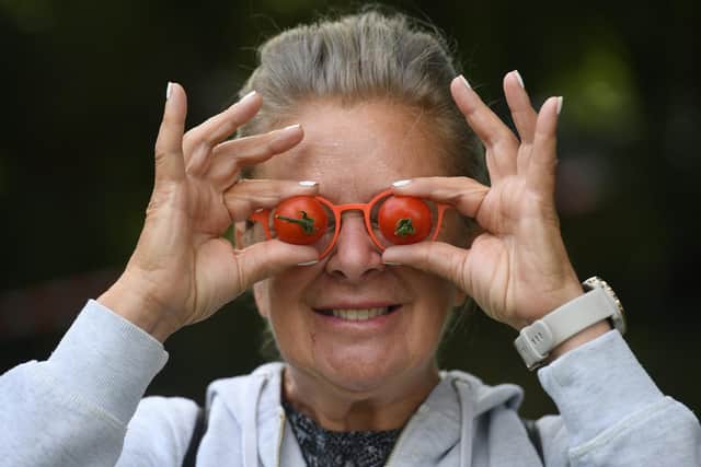 Pauline Shackleton with her show tomatoes at last year's Mirfield Show