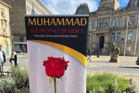 A roller banner was put up by the Batley Mosque close to Dewsbury Town Hall to publicise the event