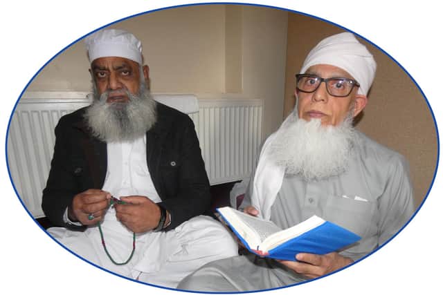 Haji Riaz Mohyuddin (on the left) and Haji Maroof Hussain (on the right) sitting what is known as a spiritual 'Itehkaf' during the final ten days of Ramadhan