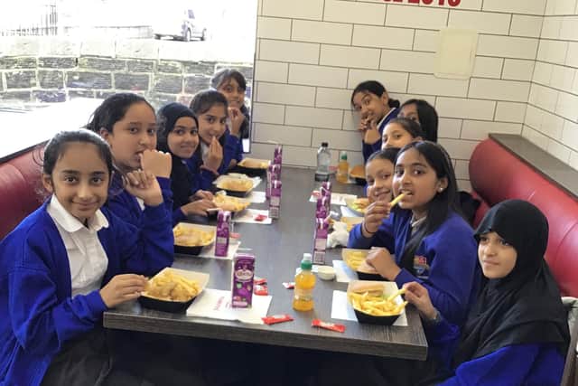 The school children enjoyed a free meal and took part in a Q&A session at Frankster's restaurant in Batley.