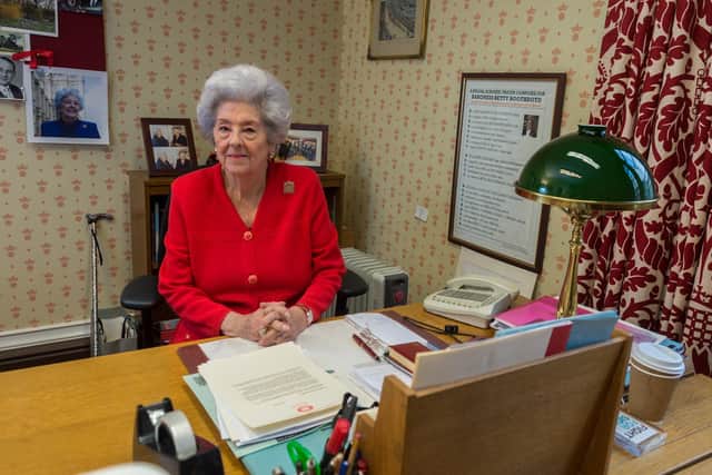 Former speaker of the House of Commons Baroness Betty Boothroyd, in her office at Westminster, London.