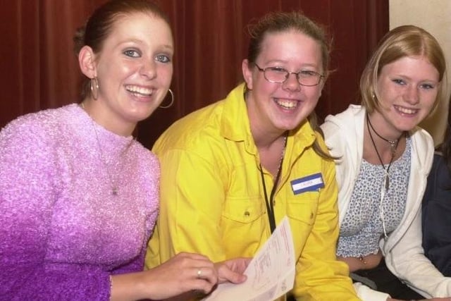 Happy faces at Whitcliffe Mount School on the reciept of the GCSE results in 2002.