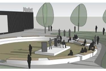 An artist's impression of plans to create an outdoor performance space at Savoy Square as part of the Cleckheaton Blueprint project