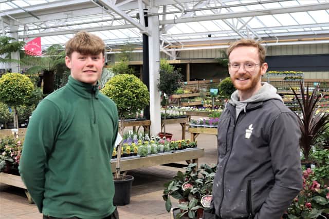 Yorkshire Garden Centre apprentices Alfie Taylor from Wyke, left, and Brandon Cox from Birkenshaw, right, are celebrating after passing their qualifications.