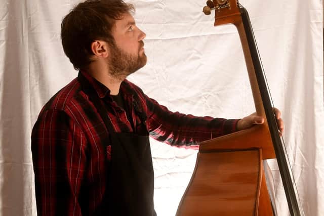 Neal Heppleston who is a Double Bass restorer, Holmebank Mills Mirfield.  Picture by Simon Hulme 7th November 2022










