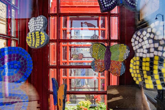 Some of the art on display in the old Heckmondwike phone boxes