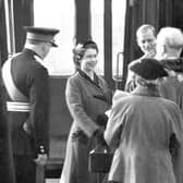 The Queen and Duke of Edinburgh arriving at Dewsbury Train Station in October 1954.