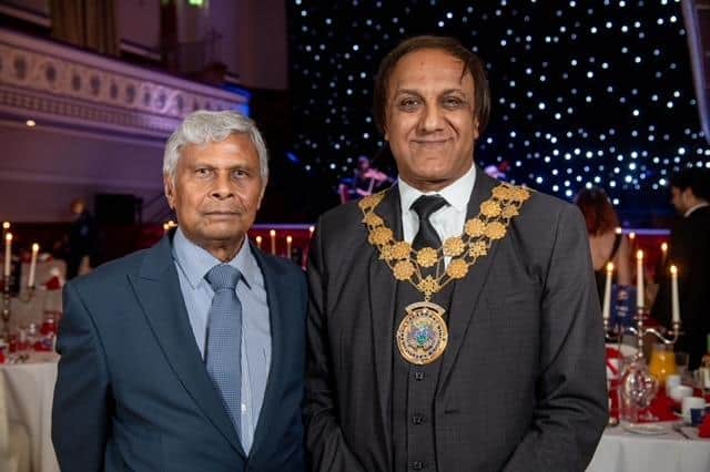 Dr Thimmegowda, with outgoing Mayor of Kirklees Masood Ahmed