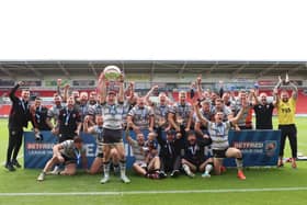 Dewsbury Rams lift the League 1 title, 50 years on from claiming their only top-flight championship. (Photo credit: Thomas Fynn)