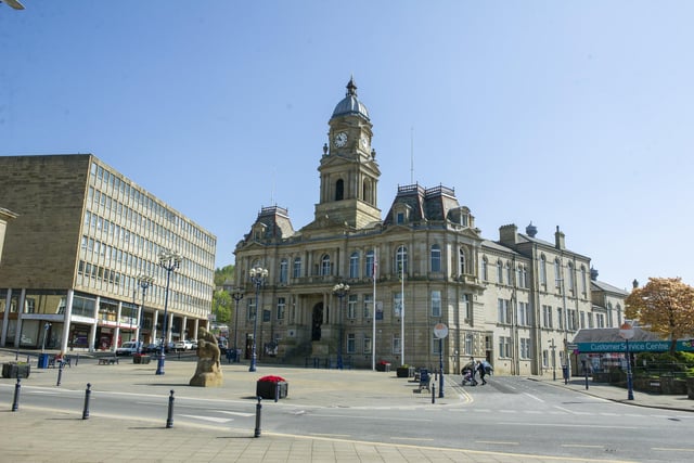 The area surrounding Dewsbury Town Hall is largely deserted as people are ordered to stay at home during the initial national lockdown. Picture: Tony Johnson