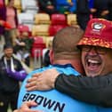 Craig Lingard celebrates after leading Batley Bulldogs to the final of the 1895 Cup last season. Photo by Paul Butterfield.
