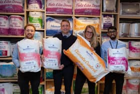 Mirfield-based John Cotton Group, have announced the introduction of 30 per cent recycled packaging content from UK suppliers across all lines. Pictured are Thomas Garnett, Steven Duncan, Emma Jagger and Zeshan Sharif