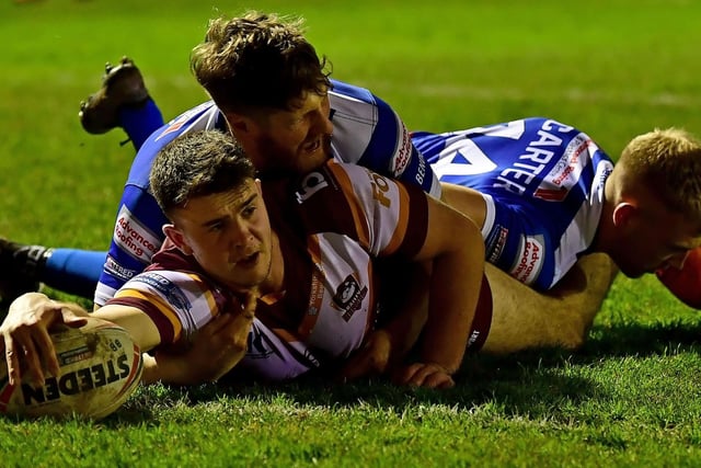 1. Josh Hodson going over for Batley's first try of the evening