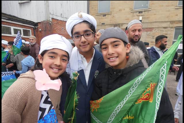 A group of youngsters getting ready to set off on the peace walk.