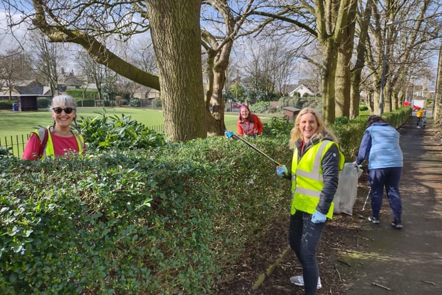 Kim and volunteers helping out with the clean-up in Birkenshaw.