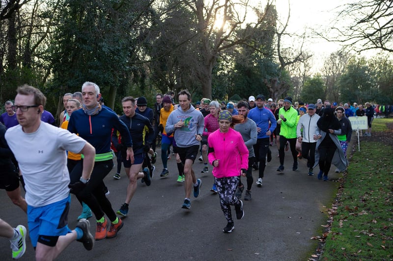 1. Runners set off at Dewsbury Parkrun, Crow Nest Park, Dewsbury