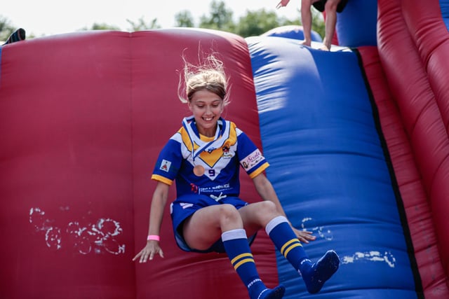 A youngster having fun at Batley Bulldogs' Pink Weekend at the Fox's Biscuits Stadium to raise funds for a breast cancer charity
