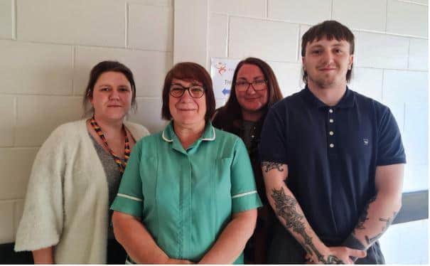 Pictured from the left are Julia Stott, appointment centre supervisor; Sharon Blackburn, domestic assistant; Rebecca Haigh, appointment coordinator; and Liam Haigh, print room operator