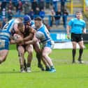 Action from a rainy Shay as Halifax Panthers beat Batley Bulldogs 18-10. Photo by Simon Hall.