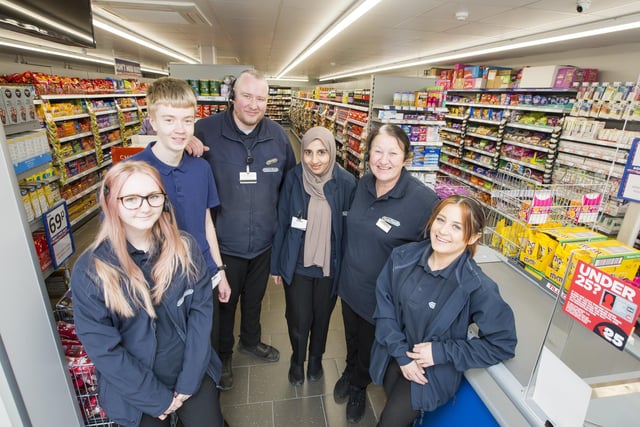 Staff at the new Heron Foods store, from the left, Jess Rothery, Ben Horsfall, manager Rikki Cliff, Hahhah Amir, Lisa Burgess and Emma Bowman.