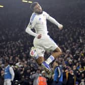 Jayden Bogle jumps for joy after opening the scoring for Leeds United against Nottingham Forest.