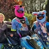 Batley and Spen MP Kim Leadbeater with the Route 62 Bikers who surprised residents at two care homes in Hartshead and Roberttown with some early Easter treats.
