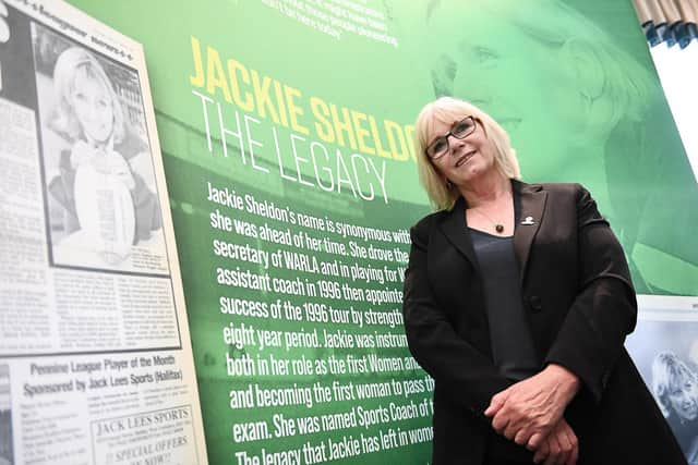 Former women's rugby league international coach, Jackie Sheldon, at the 'Life with the Lionesses' exhibition in Parliament