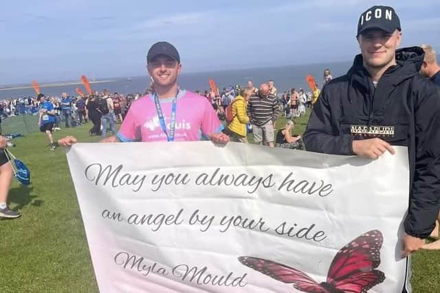 Mike Mould, right, father of Myla, with friend Brad who completed the Great North Run in memory of Myla.