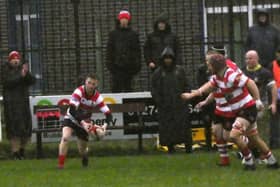 Cleckheaton in action in their morale-boosting narrow win over Wetherby. Picture: Cleckheaton RUFC