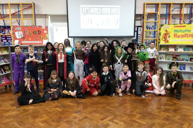 Class 5L at Norristhorpe Junior and Infant School celebrate World Book Day.