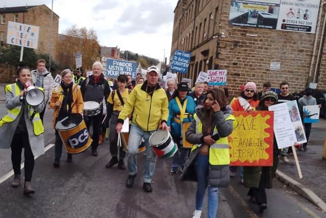 Over 200 people attended a protest march from Batley to Dewsbury on Saturday to fight against the potential closure of public buildings in North Kirklees.