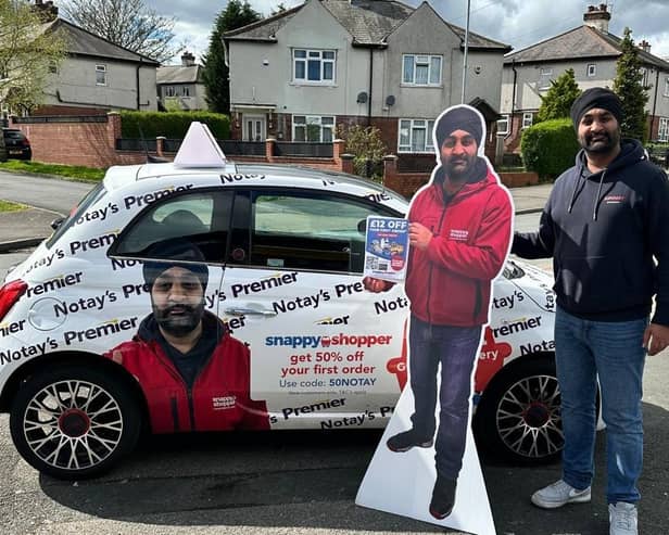 Serge Notay, owner of Notay’s Convenience Store on Oakhill Road, in association with the delivery app, has introduced a life-size cutout of himself at the store’s entrance.