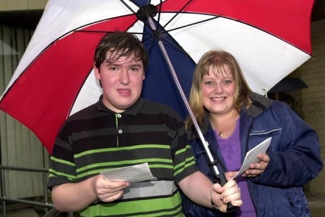 A damp start, but a bright future for 18 year olds Matthew Firth with five passes and Lindsay Milloy with three passes as they collected their A Level resullts at Whitcliffe Mount School.
