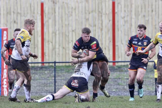 Action from Dewsbury Rams' third round Challenge Cup tie with York Knights. (Photo credit: Thomas Fynn)