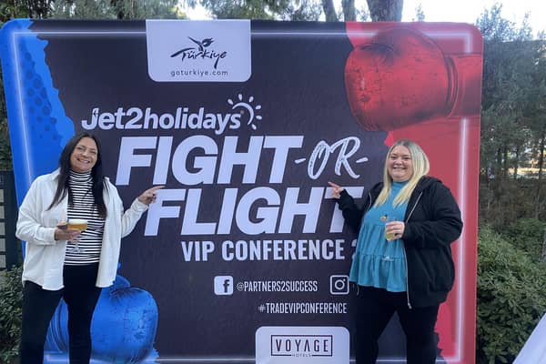 Katie and Leanne at the Jet2holidays VIP agent conference in Turkey.