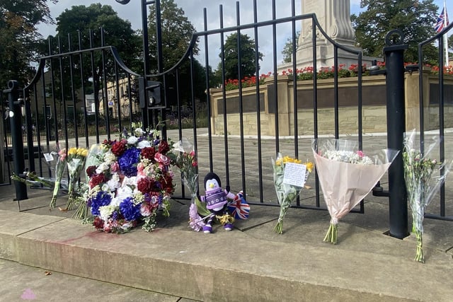 Floral tributes at Memorial Gardens in Cleckheaton.