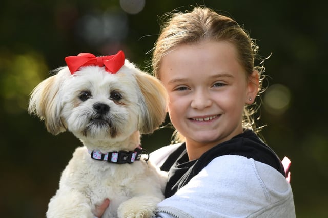9 year old Heidi Snell with her dog Martha ready for the dog show