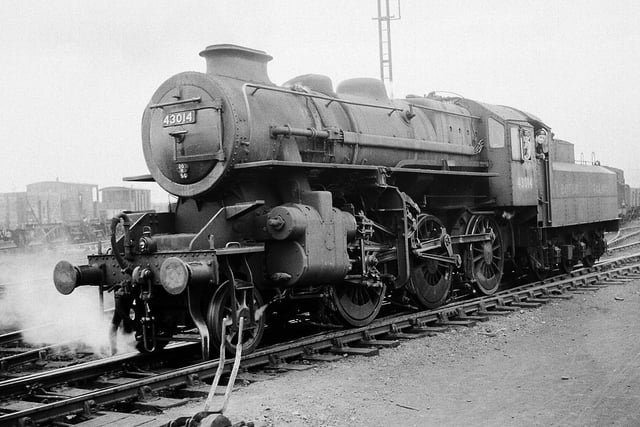Class 4 MT 2-6-0 No. 43014 shunting the yards at Stourton, Leeds. July 31, 1952.