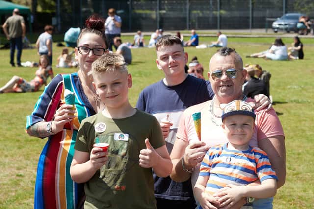 Vicky, Wayne, Channins, Logan and Ethan Hearsum at a previous Batley Pride in the Park event