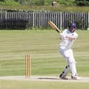 Andrew Gale on his way to top scoring with 70 for Hartshead Moor in their Bradford League win at Lightcliffe. Picture: Jim Fitton