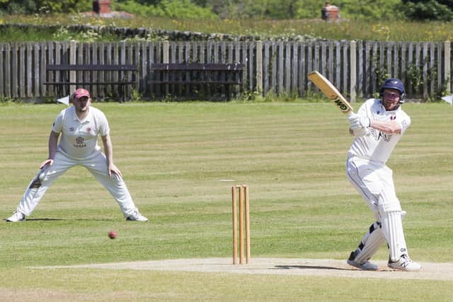 Andrew Gale on his way to top scoring with 70 for Hartshead Moor in their Bradford League win at Lightcliffe. Picture: Jim Fitton