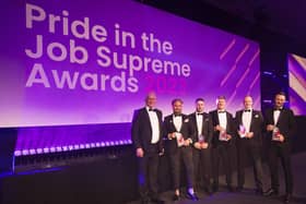 All the winners from the Pride in the Job awards with NHBC CEO, Steve Wood. From left to right: Steve Wood (NHBC CEO), Ryan Lewis (CALA Homes Cotswolds), Cathal Brannigan (Alskea Ltd), Nigel Smith (Darren Smith Builders Ltd of Mirfield), Nigel James-Walsh (Berkeley Homes South East London Ltd) and Aaron Parradine (Wickford Development Co Ltd).