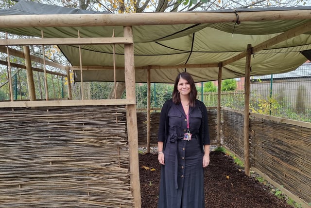 Ravenshall School’s fundraising manager, Charlotte Gray-Sharpe, by the Willow Hut.
