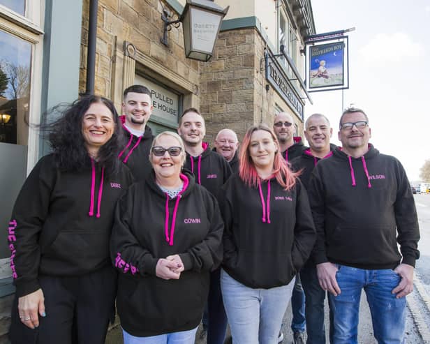 Staff and regulars at Shepherd's Boy, Dewsbury, who raised money for the British Heart Foundation in memory of their friend David Campbell. Picture: Jim Fitton
